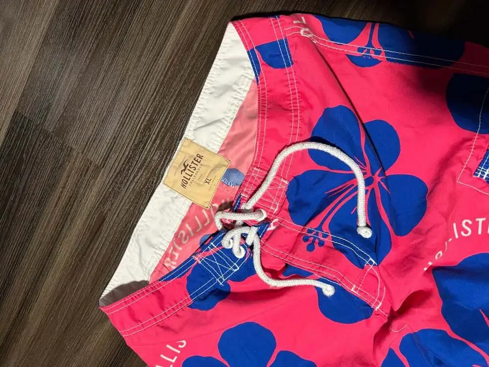 Hollister Pink and Blue Floral Cargo Swim Trunks
